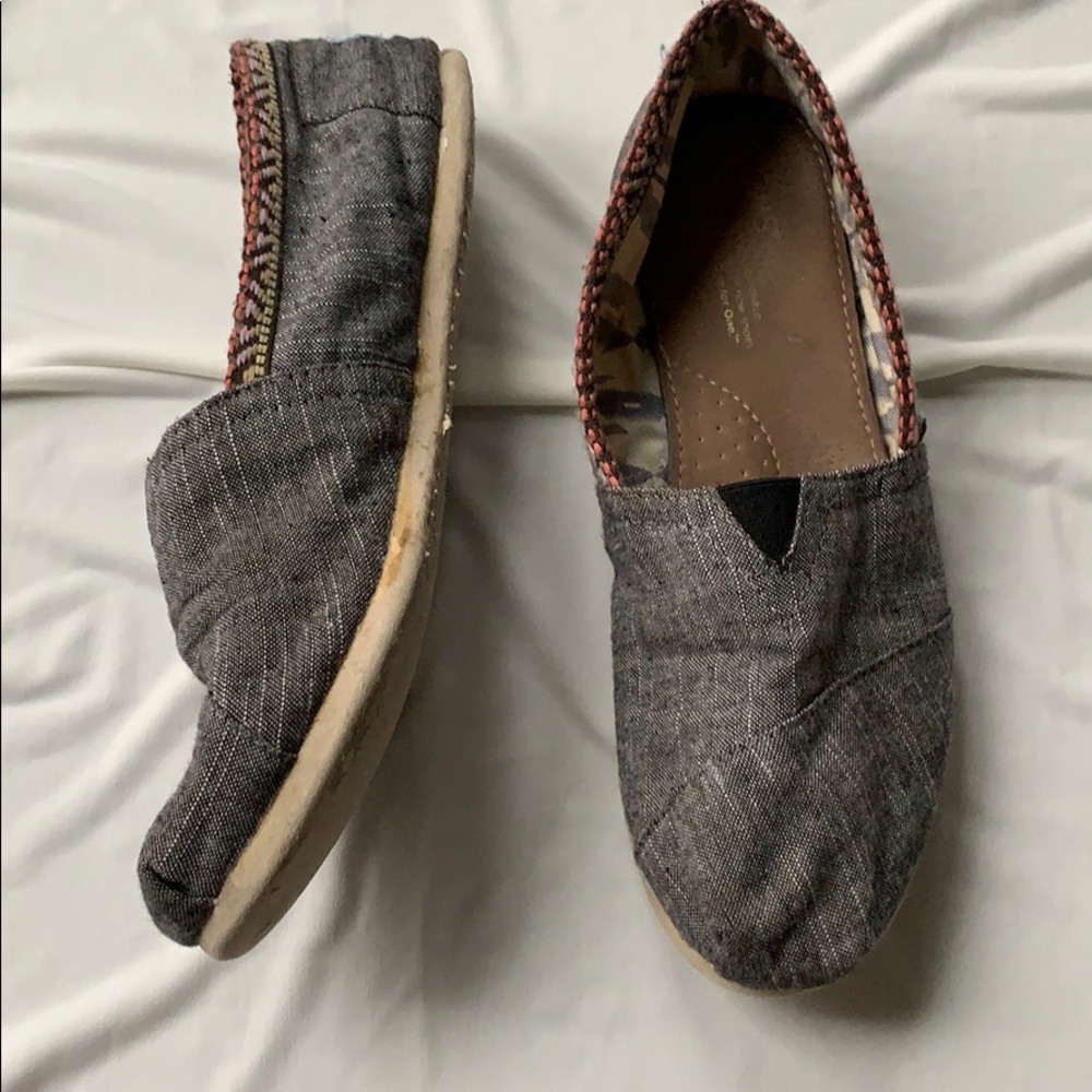 Toms slip on flats black denim yarn trim 9 - Picture 2 of 4